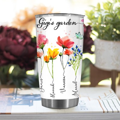 Mama's Garden Tumbler with Birth Month Flower Designs and Kids Names Personalized Gifts for Mom Grandma Christmas Gift Ideas