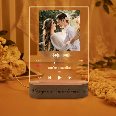 Personalized Music LED Night Light Plaque with Couple Photo for Valentine's Day Anniversary Gift Ideas