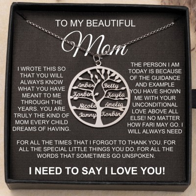 To My Beautiful Mom Personalized Tree of Life Name Necklace Gift Ideas for Mom Birthday Gifts for Her