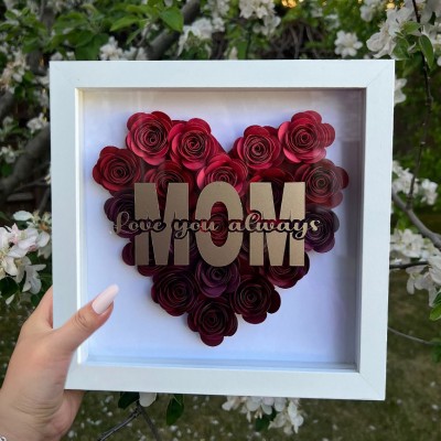 Personalized Mom Heart Flower Shadow Box with Kids Names Gift Ideas for Mom Family Keepsake Gifts