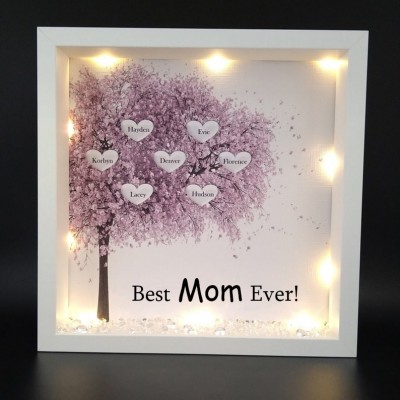 Personalized Light Up Family Tree Box Frame with 1-25 Names Mother's Day Gift For Grandma, Mom