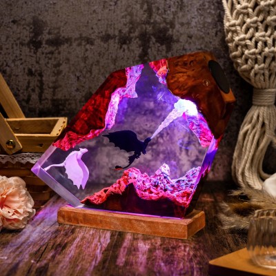 Handmade Flying Dragon Resin Wood Lamp Unique Gift for Couple Christmas Gift Ideas
