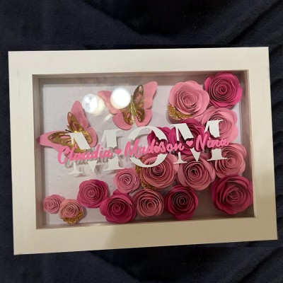 Custom Flower Mom Shadow Box with Kids Names Gift for Mom Grandma