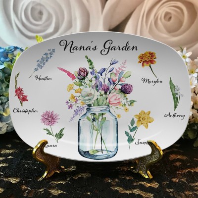 Custom Nana's Garden Painting Birth Flower Plates Engarved with Kids Names Mother's Day Gift