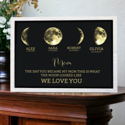 Custom Moon Phase Print Frame with Kids Names for Mom Unique Mother's Day Gift Ideas New Mom Gift
