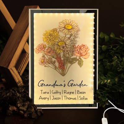 Custom Grandma's Garden Birth Month Flower Bouquet Lamp With Grandkids Names Mother's Day Gift Ideas