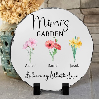 Personalized Grandma's Garden Blooming with Love Birth Flower Plaque Gifts for Grandma Mom Family Keepsake 