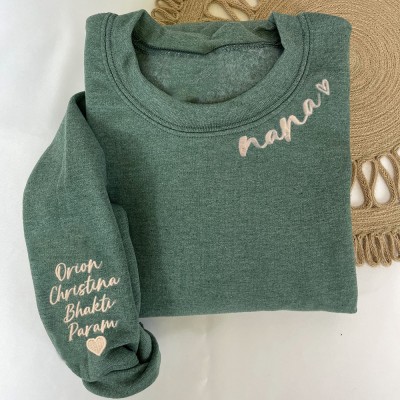 Personalized Nana Sweatshirt with Kids Names On Sleeve Gift Ideas for Nana Mom Birthday Gifts
