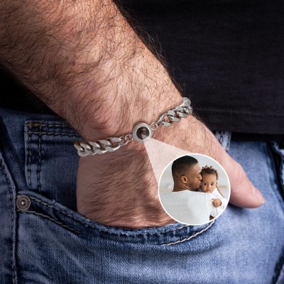 Personalized Photo Projection Men Bracelet with Picture Inside Father's Day Gift Ideas from Son