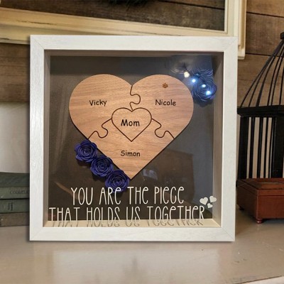 Personalized Mom You Are The Piece That Holds Us Together Heart Shaped Puzzle Piece Box Gift for Mom Grandma