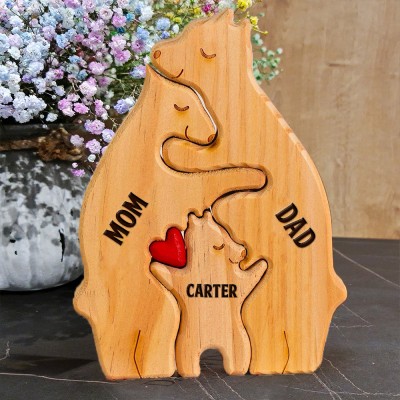 Custom Family Bear Hug Bear Engraved Name Wooden Puzzle Heartful Gifts Mother's Day Gift Ideas