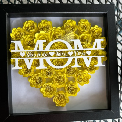 Custom Mom Heart Flower Shadow Box with Kids Names Gifts for Mom Grandma Christmas Gift Ideas