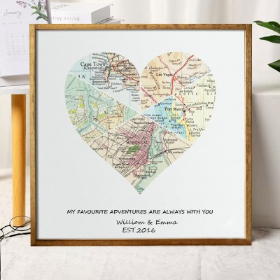 Personalized Wood Map Couples Vow Renewal Gifts Long Distance Deployment Gifts for Husband, Wife  