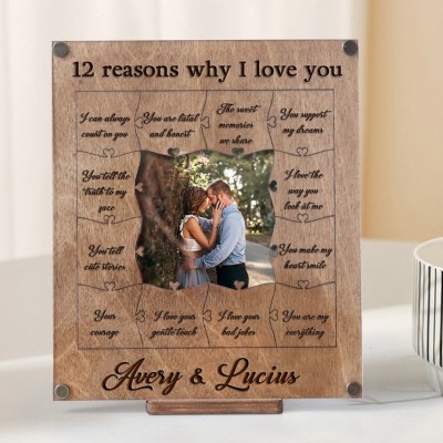 Personalized 12 Reasons Why I Love You Wooden Puzzle Piece Frame Valentine's Day Gift Anniversary Gifts for Him