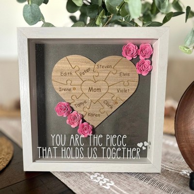 Personalized Mom Heart Shaped Puzzle Piece Flower Box Gift for Mom Grandma