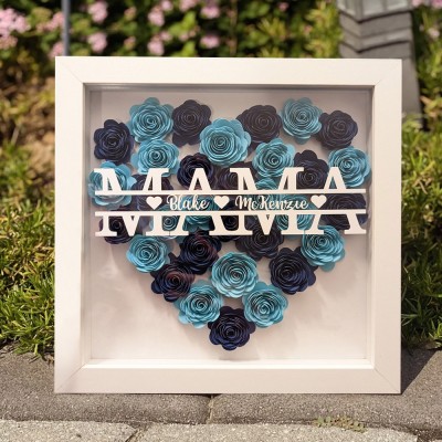 Personalized Heart Shaped Monogram Flower Shadow Box Gifts for Mom Grandma Christmas Gift Ideas