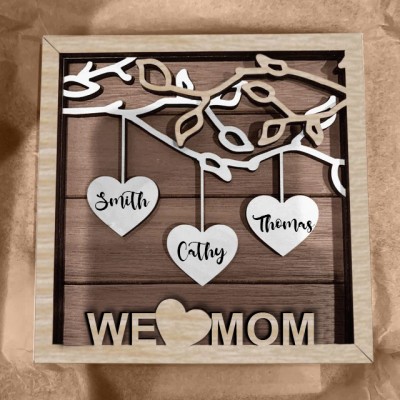 Personalized Family Tree Wood Sign with Name Engraved Home Wall Decor Gifts for Mom Christmas Gift