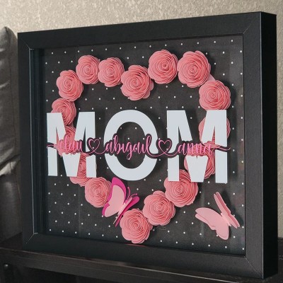 Personalized Heart Shaped Mom Flower Shadow Box Love Gift for Her Gift for Mom Grandma