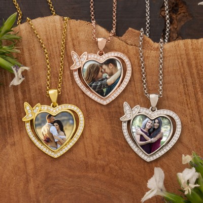 Personalized Heart Shaped Photo Necklace Customized Memorial Jewelry Gift for Her Anniversary Gift Family Gift