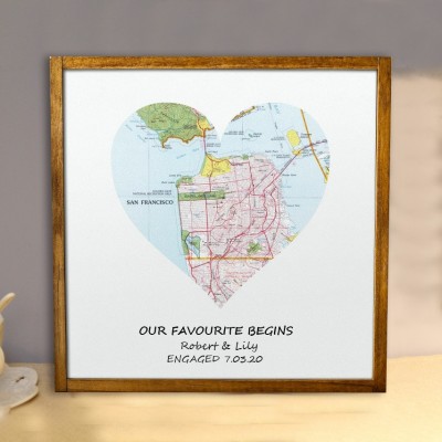 Personalized Where We Met Wood Map Print Couples Anniversary Husband Gifts Map Art Valentine's Day Gift