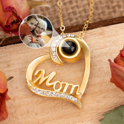 Personalized Memorial Mom Photo Projection Necklace with Picture Inside Christmas Gifts for Mom