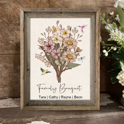 Personalized Grandma's Garden Birth Flower Bouquet Art Print Frame Christmas Gift Ideas for Mom Grandma