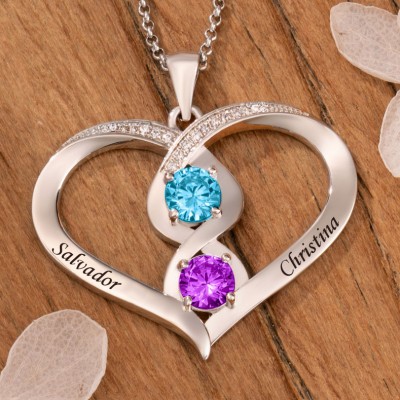 To My Girlfriend Heart Name Necklace with Birthstones Personalized Gifts for Girlfriend Valentine's Day Gifts Christmas Gifts