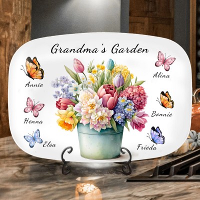 Personalized Nana's Garden Butterfly Platter Family Plate Gifts for Nana Mom Christmas Gift Ideas for Grandma