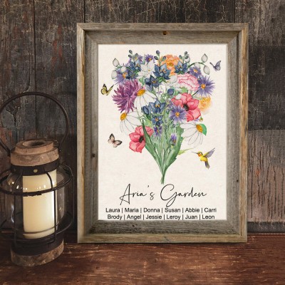 Custom Gigi's Garden Bouquet Frame With Watercolor Birth Flowers Unique Gift for Grandma Mom Mother's Day Gift Ideas