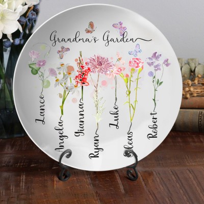 Custom Grandma's Garden Birth Flower Platter With Grandkids Names Personalized Gift for Grandma Mom Mother's Day Gift Ideas