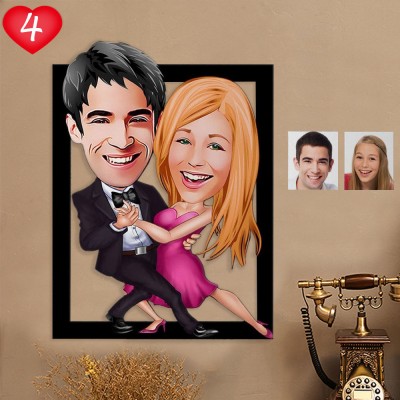 Personalized Photo Caricature Funny Couples 5th Anniversary Trendy Wall 3d Art Valentine's Day Gift for Couples