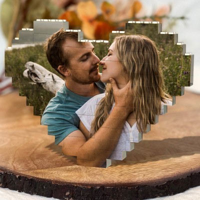 Heart Shaped Personalized Photo Building Block Puzzles With Couple Photo For Valentine's Day Anniversary Gift Ideas