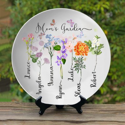  Personalized Mom's Garden Birth Flower Platter With Grandkids Names Custom Gift for Mom Grandma Mother's Day Gift Ideas
