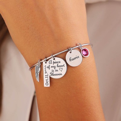 Personalized Memorial Gift A Piece of My Heart Is In Heaven Bangle Bracelet