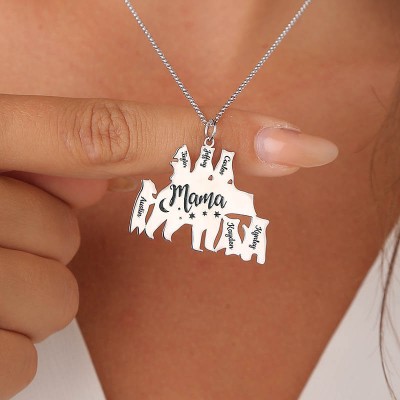Personalized Mama Bear Necklace 1-8 Names For Mother's Day Gifts