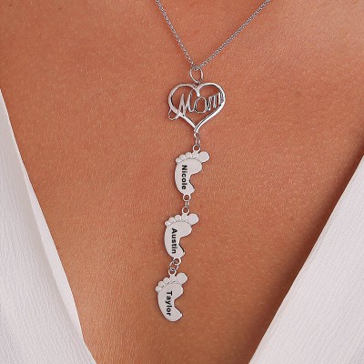 Personalized Mom Necklace With Baby Feet 1-10 Pendants