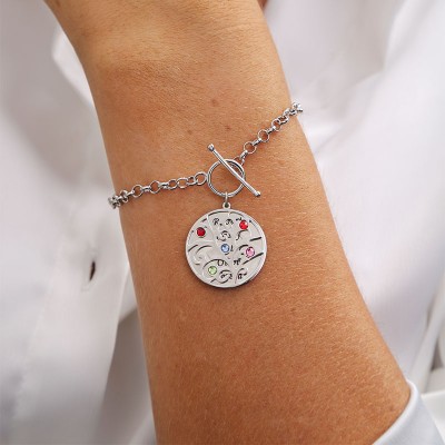 Personalized Charm Bracelet with 1-5 Names & Birthstone