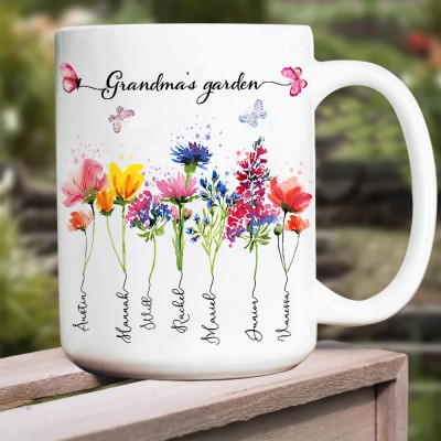 Custom Mimi's Garden Birth Flower Mug with Grandkids Names Personalized Gift for Mom Grandma Birthday Gift New Mom Gift