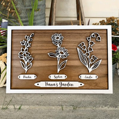 Custom Nana's Garden Birth Month Flower Frame With Grandkids Names For Christmas Gifts Ideas for Grandma Nana Mom