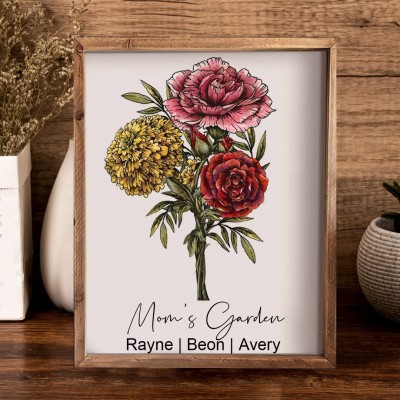 Birth Month Flower Family Bouquet Art Print Frame Personalized Christmas Gifts for Grandma Mom
