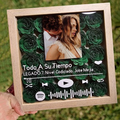 Personalized Spotify Song Name Flower Shadow Box with Couple Photo Gifts for Valentine's Day Anniversary