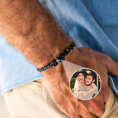 Personalized Photo Projection Men Bracelet with Picture Inside Boyfriend Bracelet Gift for Him