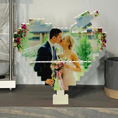 Personalized Building Brick Heart Shaped Photo Block Love Brick Puzzle Gift for Anniversary, Valentine's Day, Christmas