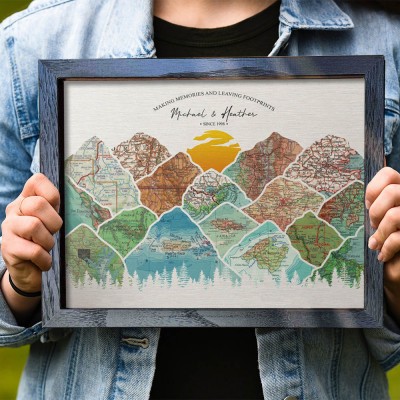 Couples Mountain Travel Map Custom Long Distance Gift Ideas for Couples Anniversary Gifts for Wife Husband Christmas Gifts