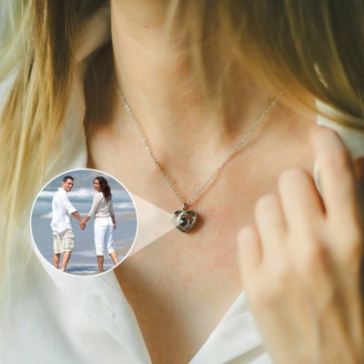 Personalized Memorial Heart Photo Projection Necklace Anniversary, Birthday Gift