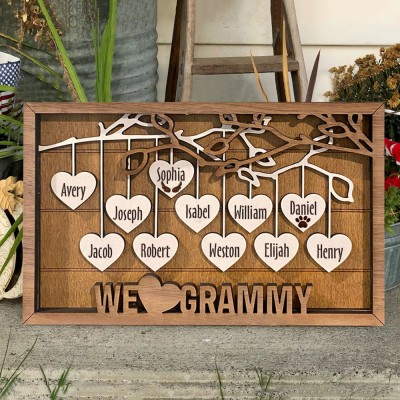 Personalized Wooden Family Tree Sign with Kids Names Gift Ideas for Mom Grandma Family Keepsake Gift Adoption Gift