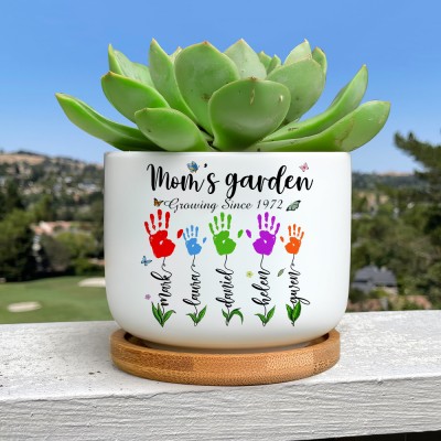 Personalized Grandma's Garden Handprint Mini Succulent Plant Pots with Kids Names Outdoor Pot for Grandma Christmas Gifts for Mom