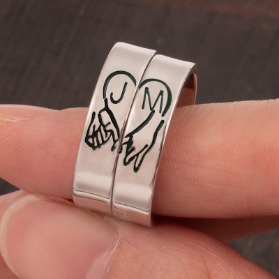 Personalized Pinky Swear Heart Stacking Initial Couples Ring Set