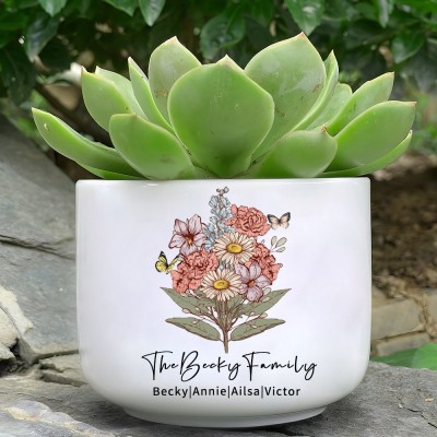 Personalized Nana's Garden Scculent Plant Pot With Birth Flower Bouquet Unique Gift For Mom Grandma Mother's Day Gift Ideas