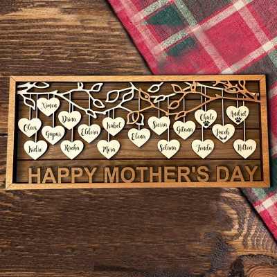 Family Tree Wood Frame Custom Hanging Heart Family Tree Sign Family Adoption Gift Mother's Day Gift for Grandma Mom Anniversary Gift